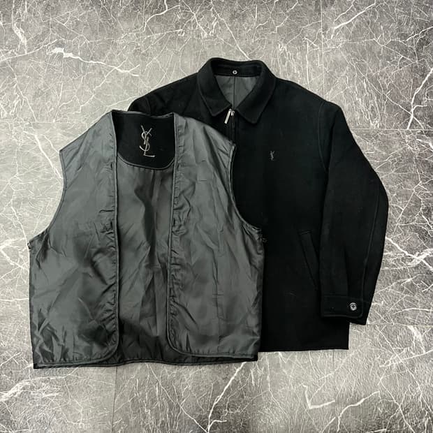 입생로랑 로고 모직 블루종 집업자켓 블랙