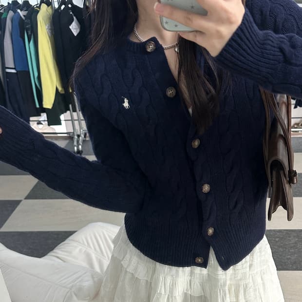 폴로 랄프로렌 울 캐시미어 케이블 니트 가디건 