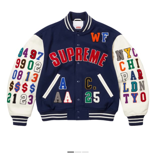 [L] 슈프림 프레이즈 바시티 자켓 네이비 - 25SS
