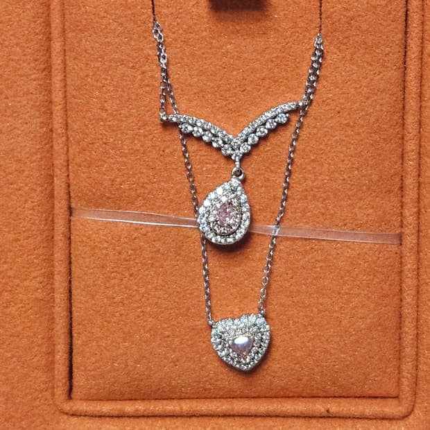 핑크다이아몬드 하트/페어컷 목걸이 