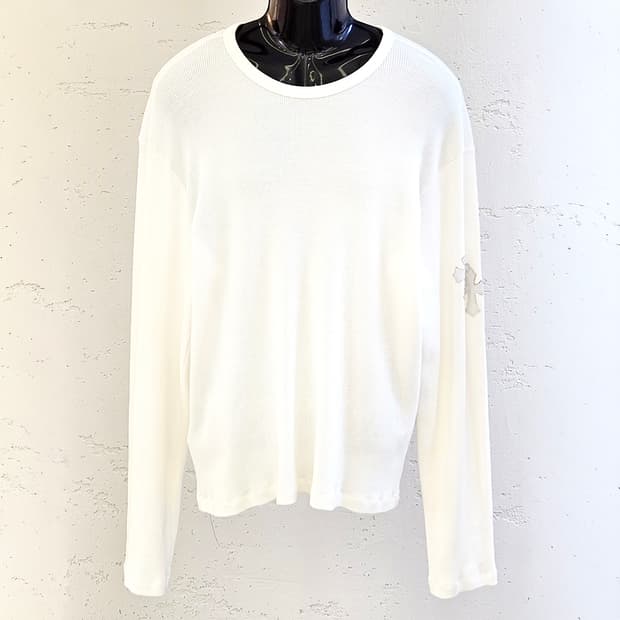 [XL] 크롬하츠 페이퍼잼 레더패치 와플 니트 화이트 B1213C139