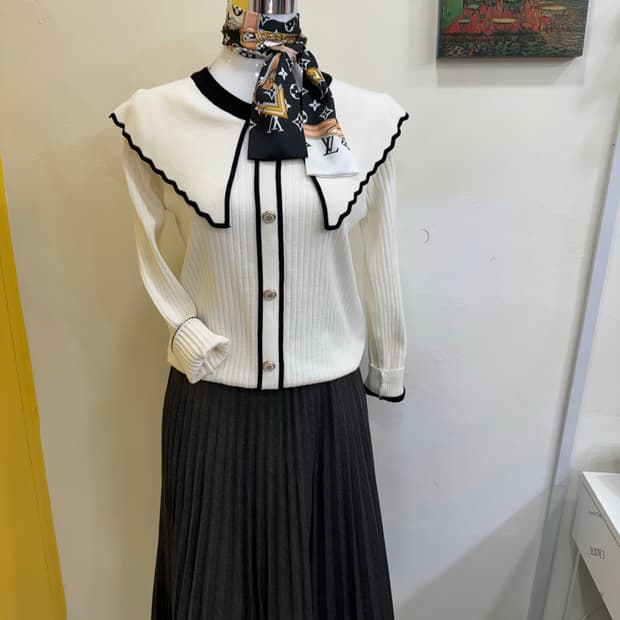 vtg 세일러카라 배색 니트티 