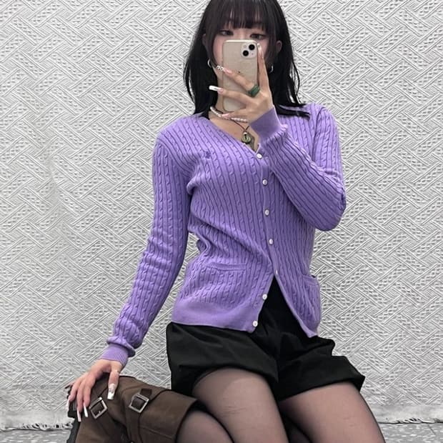 폴로 랄프로렌 코지 스프링 라벤더 꽈배기 가디건 S C11344