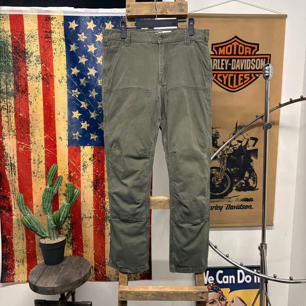 칼하트 RF 러기드 플렉스 캔버스코튼 더블니 유틸 워크팬츠 카키 N381