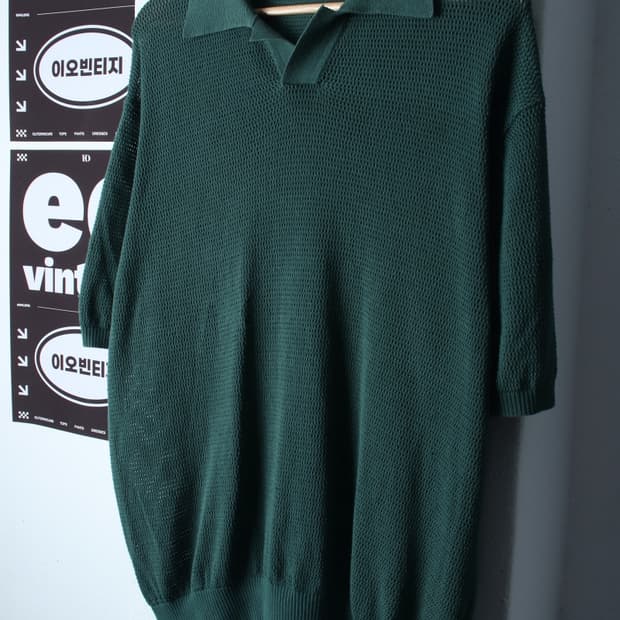 (M-2XL) 라퍼지스토어 반팔 카라 티셔츠 니트 브이넥-H35917