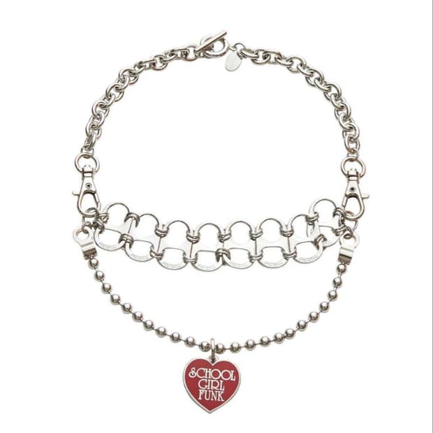 (새상품) 히스테릭 글래머 스쿨 걸 펑크 하트 참 더블 체인 목걸이