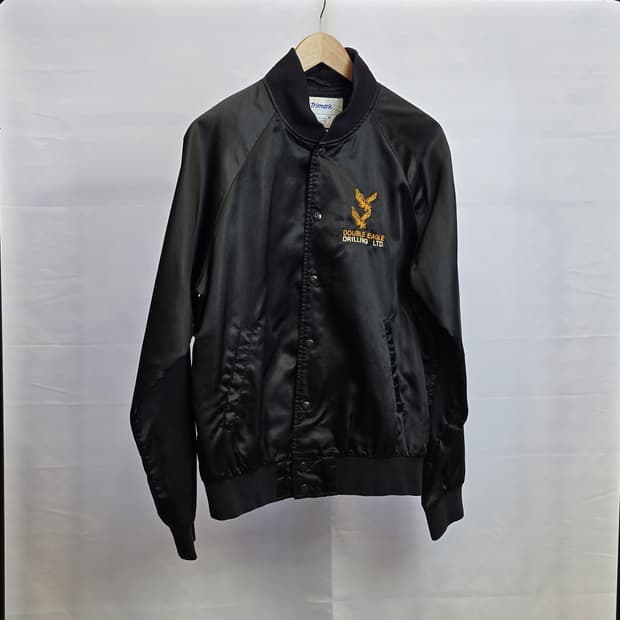 사틴 보머 재킷 TRIMARK 더블 이글 자수 Black M