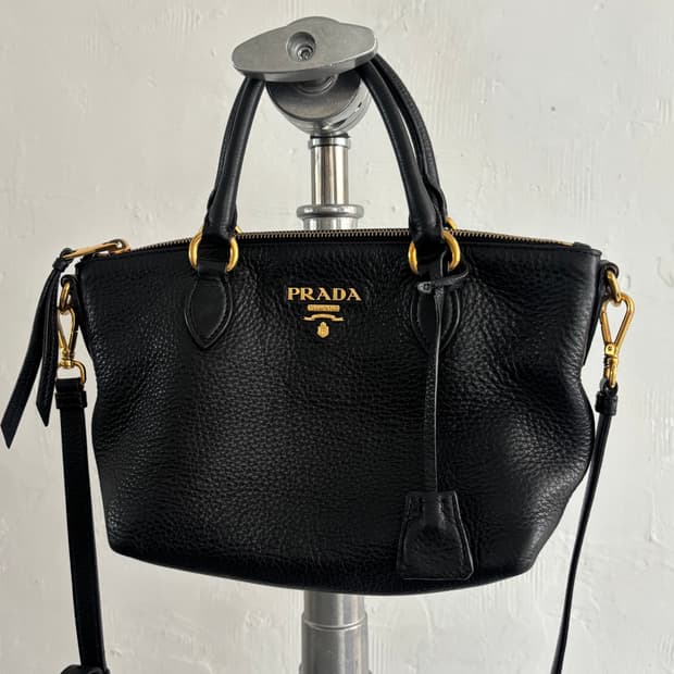PRADA 프라다 블랙 비텔로 피닉스 레더 2WAY 토트백