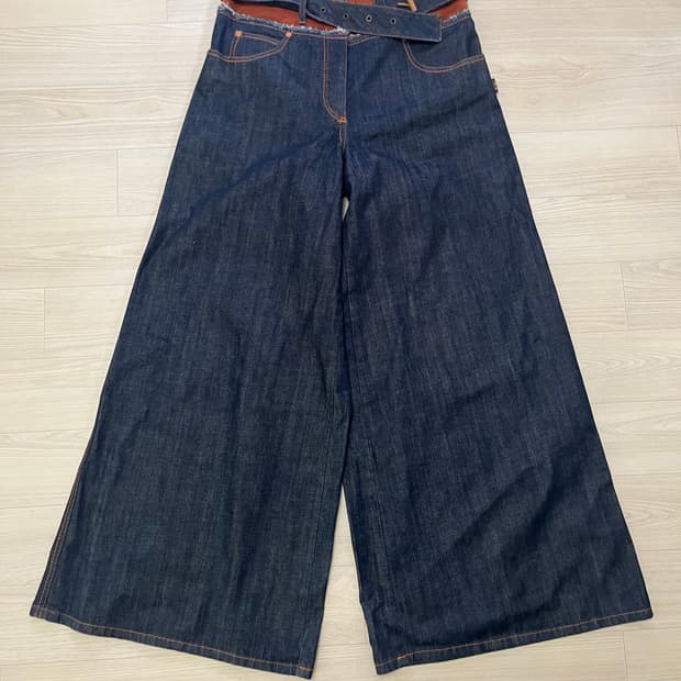 27 장폴고티에 레더 웨이스트 벨트 슈퍼 와이드 데님 팬츠