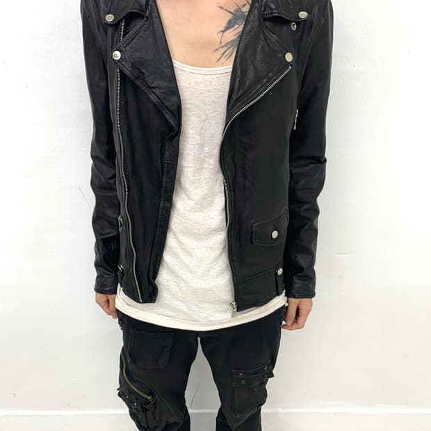 Rock mood vintage lambskin leather jacke