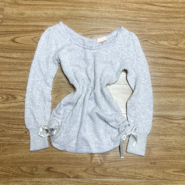 빈티지 파스텔 리본 오프숄더 니트 히메갸루 로걀 라떼 발레코어 히메카지