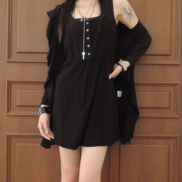 Button-Front Strappy-Back Mini Dress