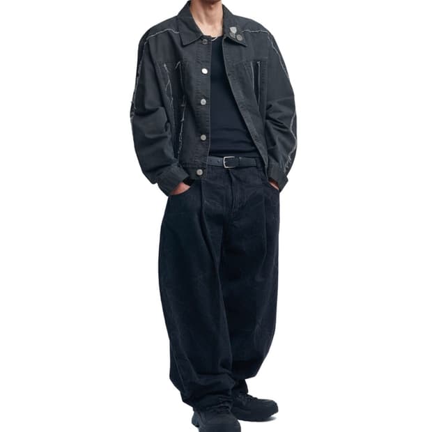 노메뉴얼 25ss B.D 워시드 와이드 흑청 데님 팬츠