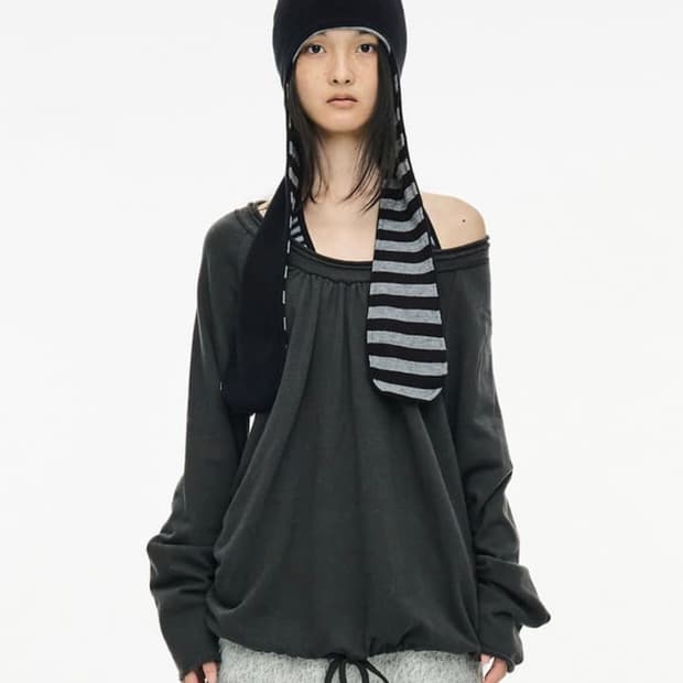 CERRIC Round Hem String Top / Charcoal 