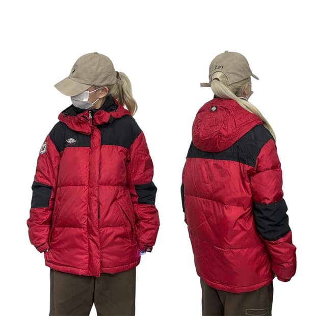 디키즈 덕다운 올드스쿨 레드 후드 패딩 점퍼 M
