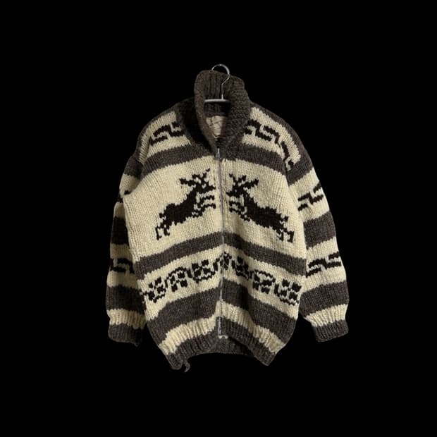 코위찬 인디언 핸드메이드 울 니트 집업