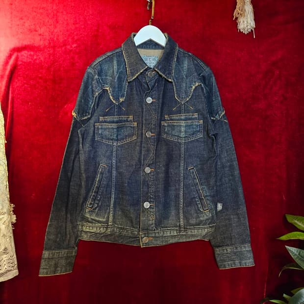 CORN Vintage 데님 덧뎀 포켓 레이어드 자켓 L size