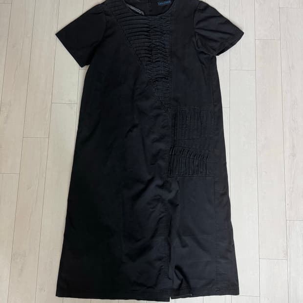 블랙 코튼 플리츠 롱드레스