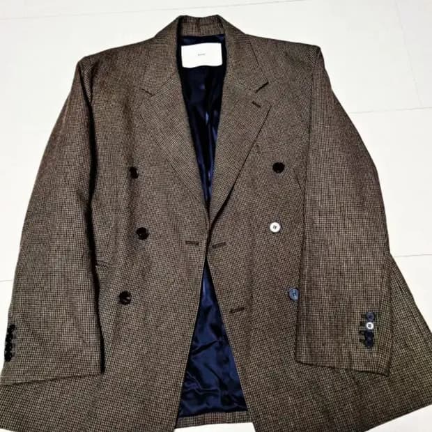 Dunst 브라운 체크 더블 자켓 XL