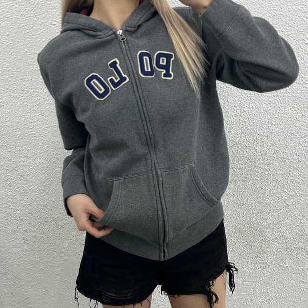 폴로 랄프로렌 패치 그레이 후드집업 XL