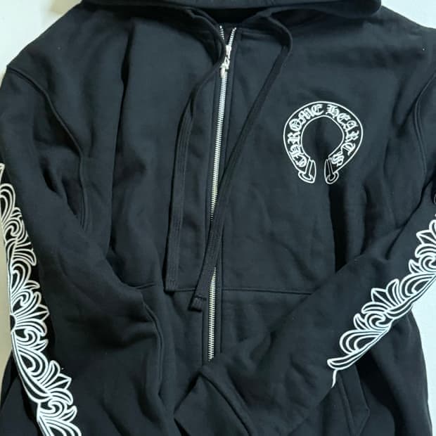 크롬하츠 홀스슈 플로랄 플리스 집업 후드 블랙