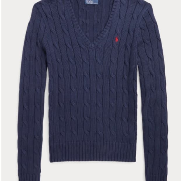 폴로 랄프로렌 케이블 코튼 니트 브이넥 네이비