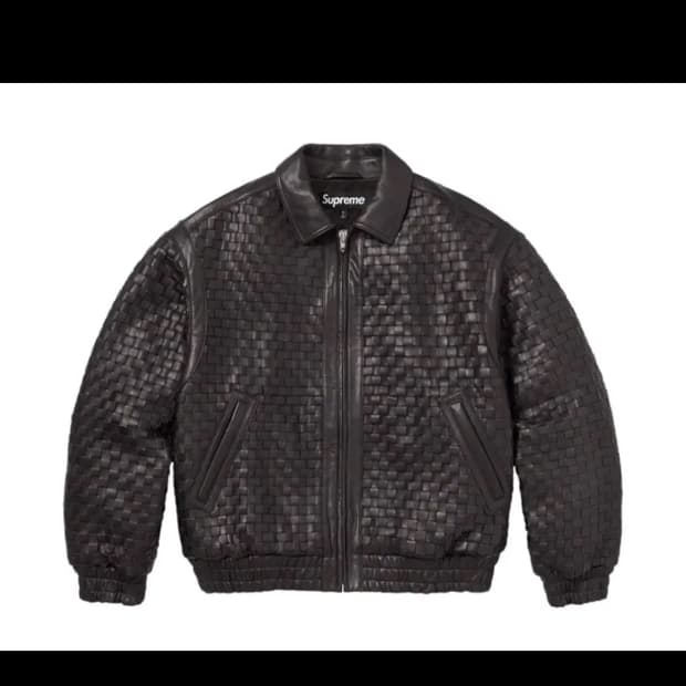 슈프림 우븐 레더 바시티 자켓 블랙 - 23FW  XL사이즈