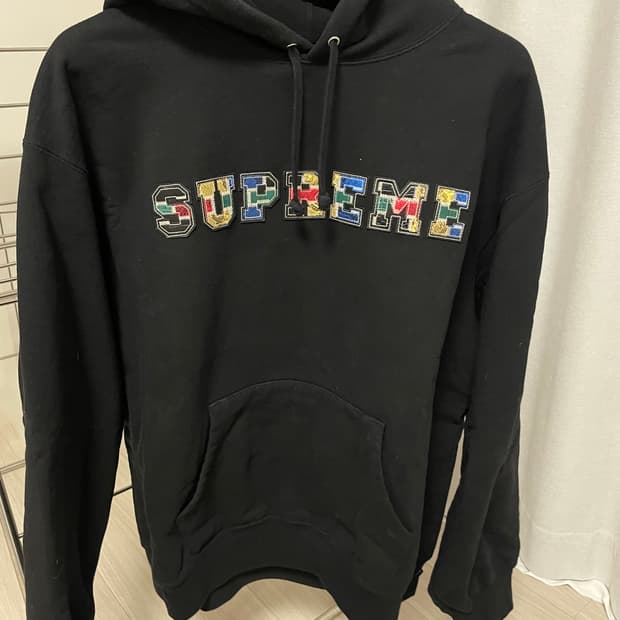 [L] 슈프림 컬리지에이트 패치워크 레더 후드