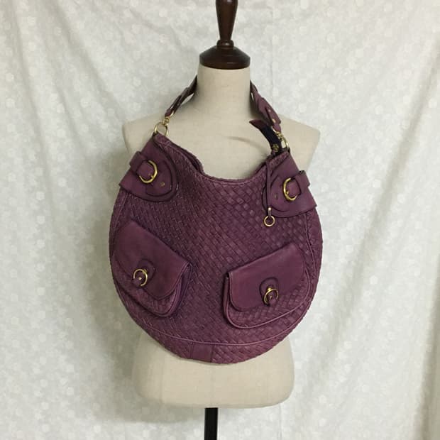빈티지 퍼플 위빙 레더 숄더백 / 반달 쉐입 / 골드 디테일
