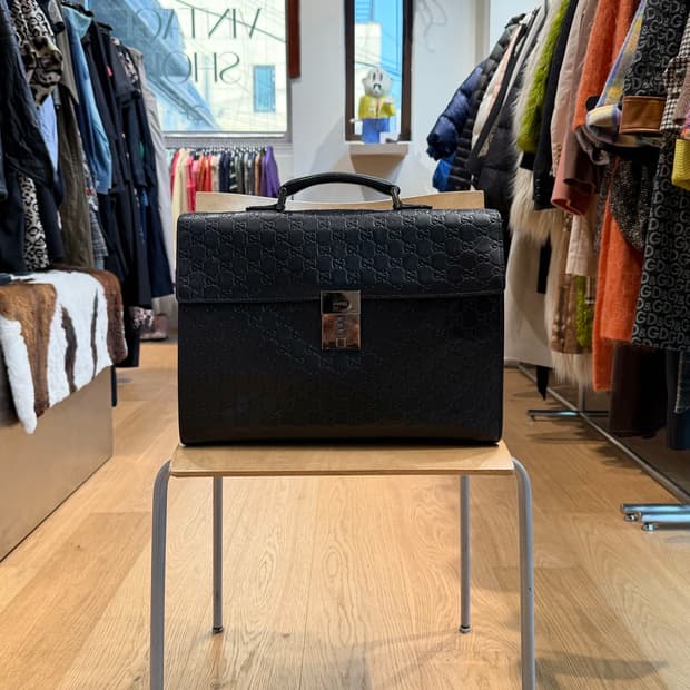 구찌 블랙 GG 시마 브리프케이스