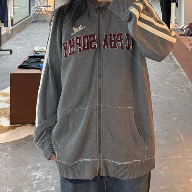 알파소피 로고 그레이 빈티지 집업 자켓 H3026