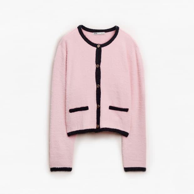 미쏘 날개사 배색 가디건 핑크 M