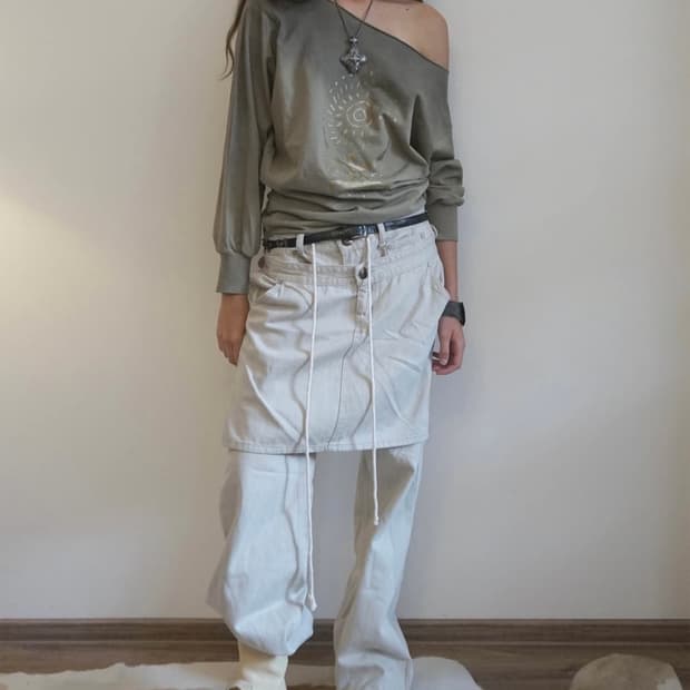 스컬프터 Apron 레이어드 데님팬츠