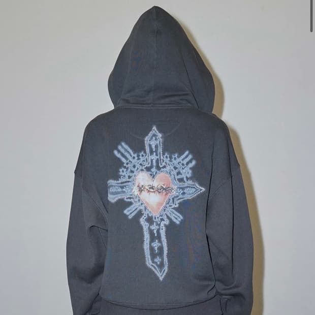 Beaded Saint Hoodie Zip-Up Charcoal