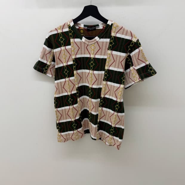 90s 꼼데가르송 옴므플러스 패턴 v넥 티셔츠