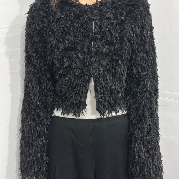 lawrys farm black fur cardigan