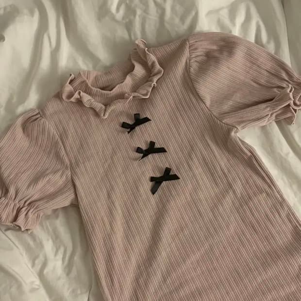 앙크루즈 3연 리본 반팔 핑크 ank rouge