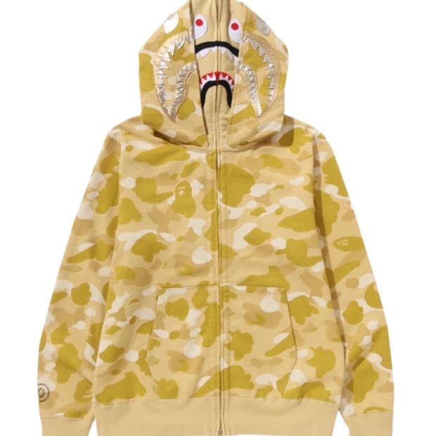 베이프 컬러 카모 더블 샤크 풀 집 후드 미스티드 옐로우