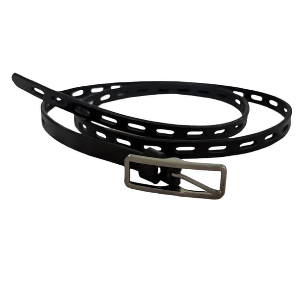 black thin leather belt
