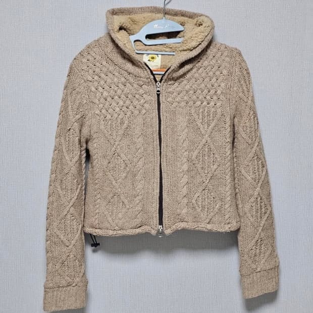 빈티지샵 크롭커스텀 스트링 니트 후드집업