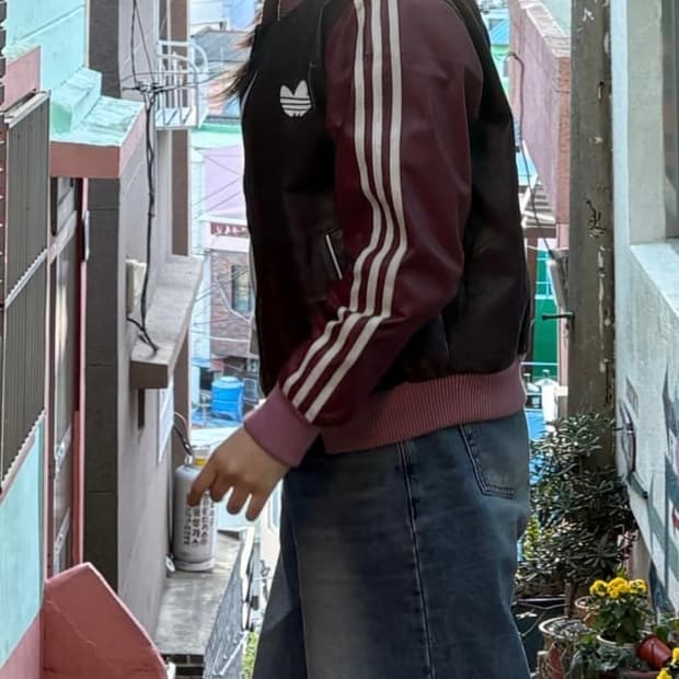 어항빈티지 대대장 아디다스 빈티지 버건디 레더 자켓