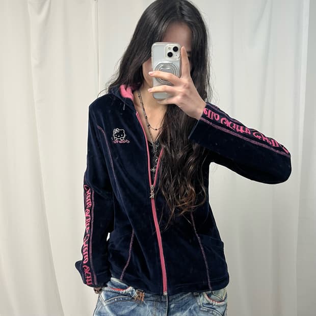 Hello Kitty Navy Velour Hoodie Zip-up