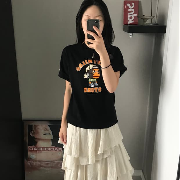 베이프 베이비 마일로 올드스쿨 티셔츠 블랙