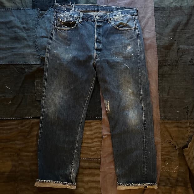 70s USA 빈티지 리바이스 501 66전기 셀비지 데님 팬츠
