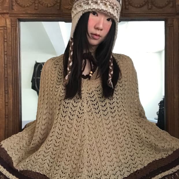 vintage fringe knit cape