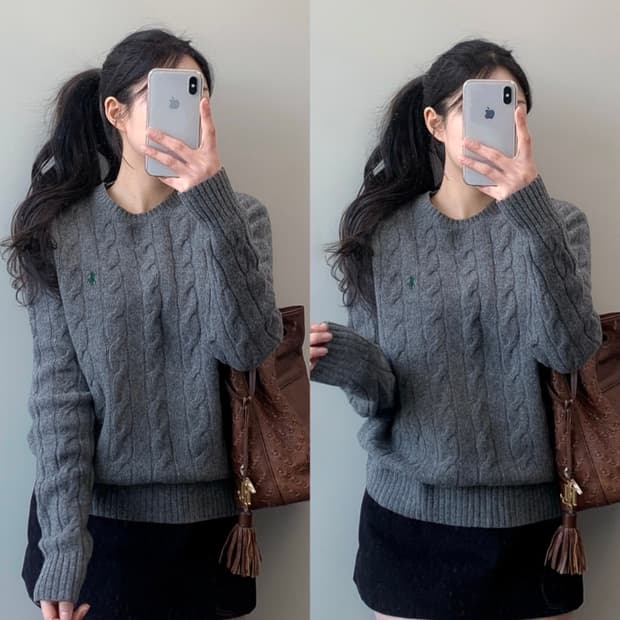 폴로 울 케이블 니트