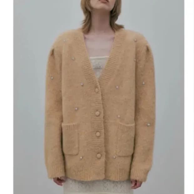 오버듀플레어 알파카 가디건 베이지 