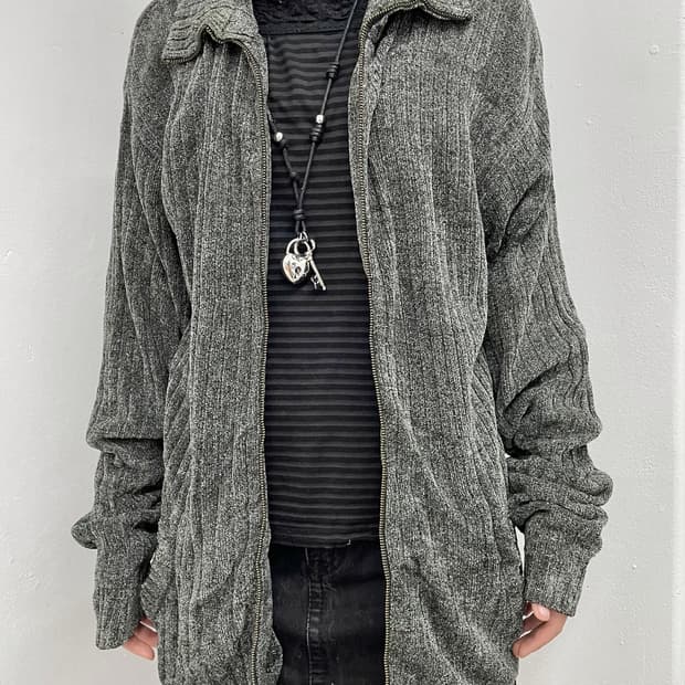 벨벳 골지 차콜 루즈 집업