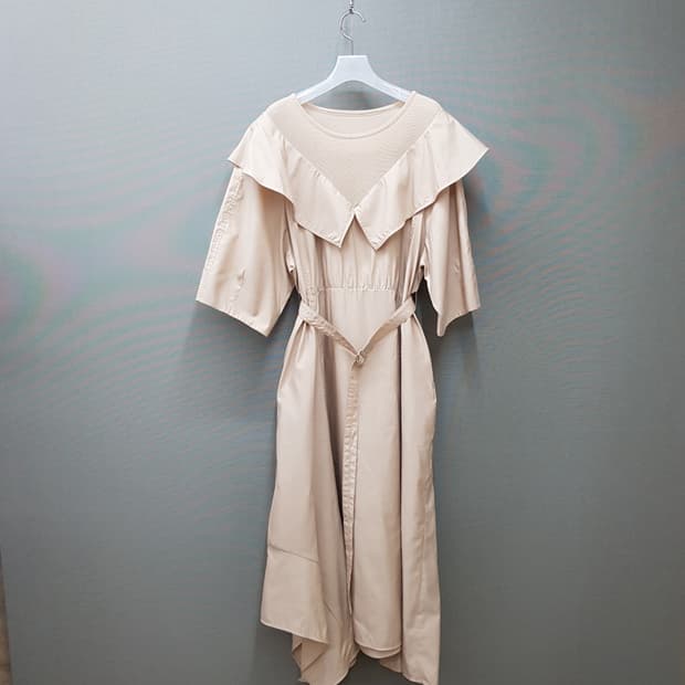 한섬 시스템 2022 세일러 카라 벨트 롱 원피스 88-98-165사이즈