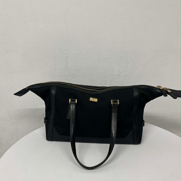 살바토레 페라가모 캔버스 가죽 트림 핸드백 숄더 겸 토트백